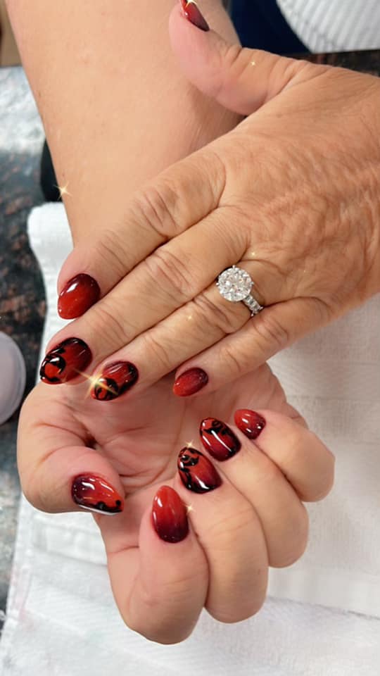 Elegant French manicure with delicate floral design